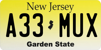 NJ license plate A33MUX