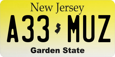 NJ license plate A33MUZ