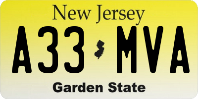NJ license plate A33MVA