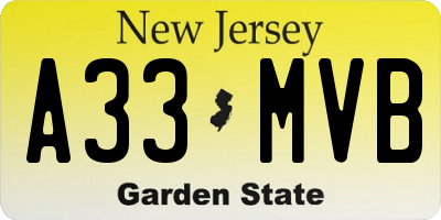 NJ license plate A33MVB