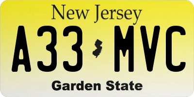 NJ license plate A33MVC