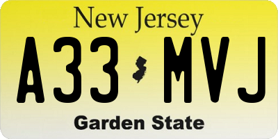 NJ license plate A33MVJ