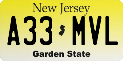 NJ license plate A33MVL