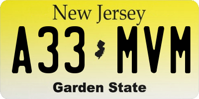 NJ license plate A33MVM
