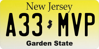 NJ license plate A33MVP