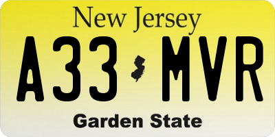 NJ license plate A33MVR