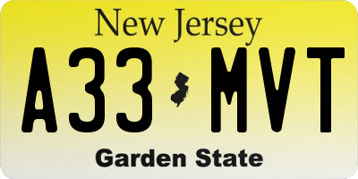 NJ license plate A33MVT