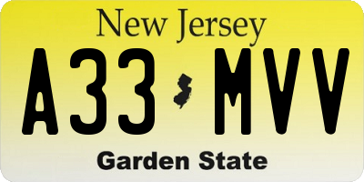 NJ license plate A33MVV