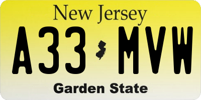 NJ license plate A33MVW