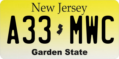 NJ license plate A33MWC