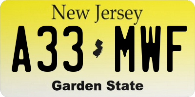 NJ license plate A33MWF