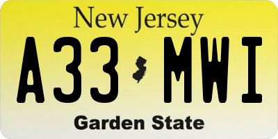 NJ license plate A33MWI