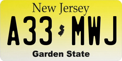 NJ license plate A33MWJ