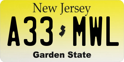NJ license plate A33MWL