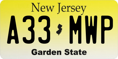 NJ license plate A33MWP