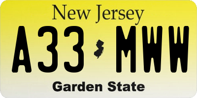 NJ license plate A33MWW