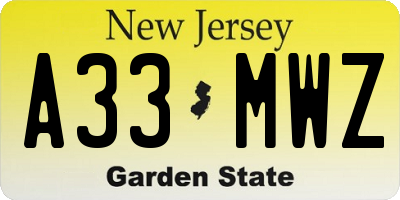 NJ license plate A33MWZ
