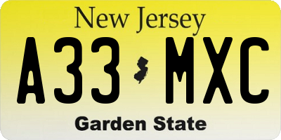 NJ license plate A33MXC
