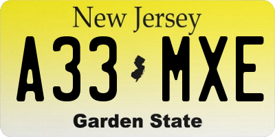 NJ license plate A33MXE