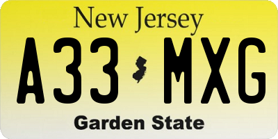NJ license plate A33MXG