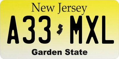 NJ license plate A33MXL