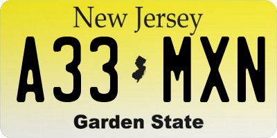 NJ license plate A33MXN