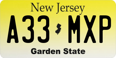 NJ license plate A33MXP