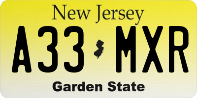 NJ license plate A33MXR