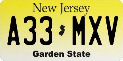 NJ license plate A33MXV