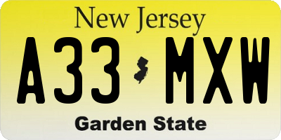 NJ license plate A33MXW