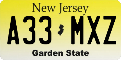 NJ license plate A33MXZ