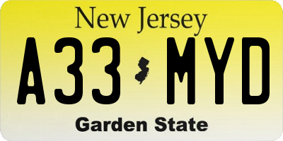 NJ license plate A33MYD