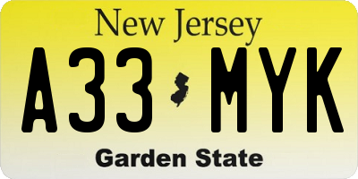 NJ license plate A33MYK