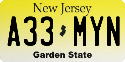 NJ license plate A33MYN