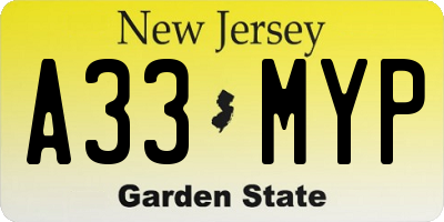 NJ license plate A33MYP