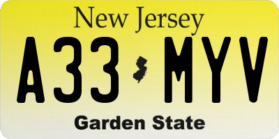 NJ license plate A33MYV