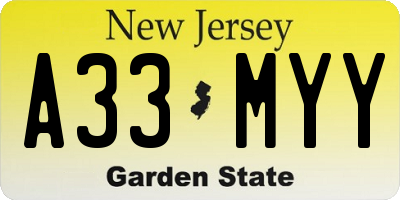 NJ license plate A33MYY