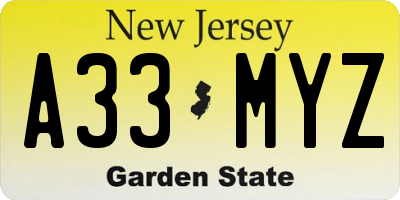 NJ license plate A33MYZ