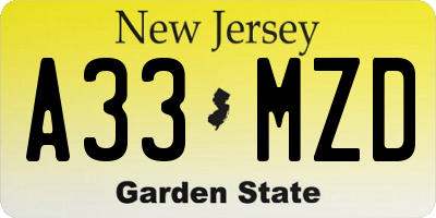 NJ license plate A33MZD