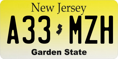 NJ license plate A33MZH