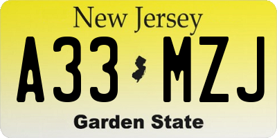 NJ license plate A33MZJ