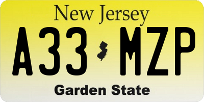 NJ license plate A33MZP