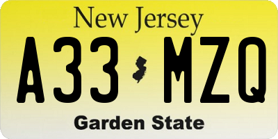NJ license plate A33MZQ