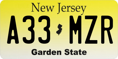 NJ license plate A33MZR