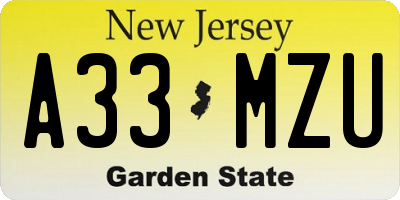 NJ license plate A33MZU