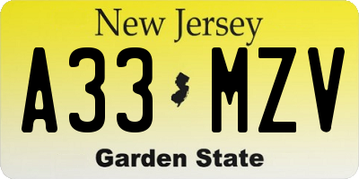 NJ license plate A33MZV