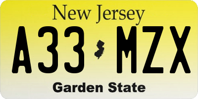 NJ license plate A33MZX