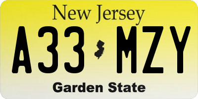 NJ license plate A33MZY