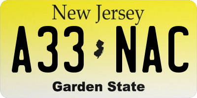 NJ license plate A33NAC