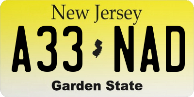 NJ license plate A33NAD